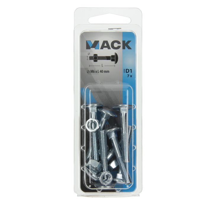 Mack 1017570 - houtbout + moer staal verzinkt7 st m6 x 40 mm | 5 stuks