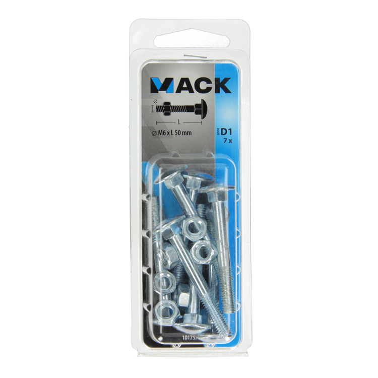 Mack 1017571 - houtbout + moer staal verzinkt7 st m6 x 50 mm | 5 stuks