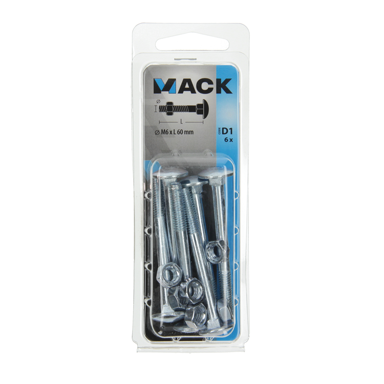 Mack 1017572 - houtbout + moer staal verzinkt6 st m6 x 60 mm | 5 stuks