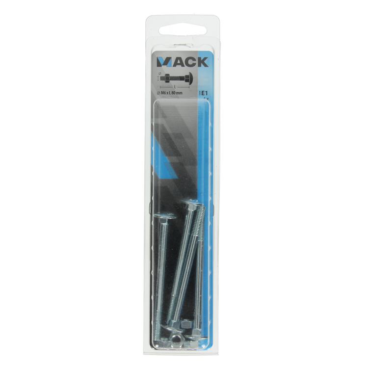 Mack 1017574 - houtbout + moer staal verzinkt4 st m6 x 80 mm | 5 stuks