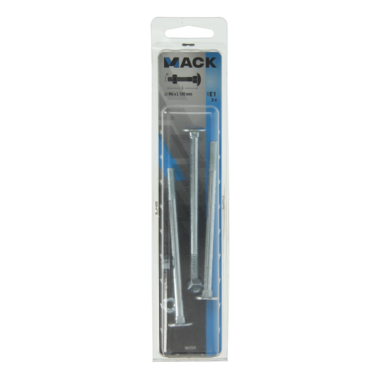 Mack 1017575 - houtbout + moer staal verzinkt3 st m6 x 100 mm | 5 stuks