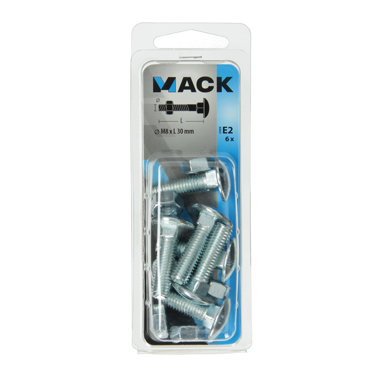 Mack 1017579 - houtbout + moer staal verzinkt6 st m8 x 30 mm | 5 stuks