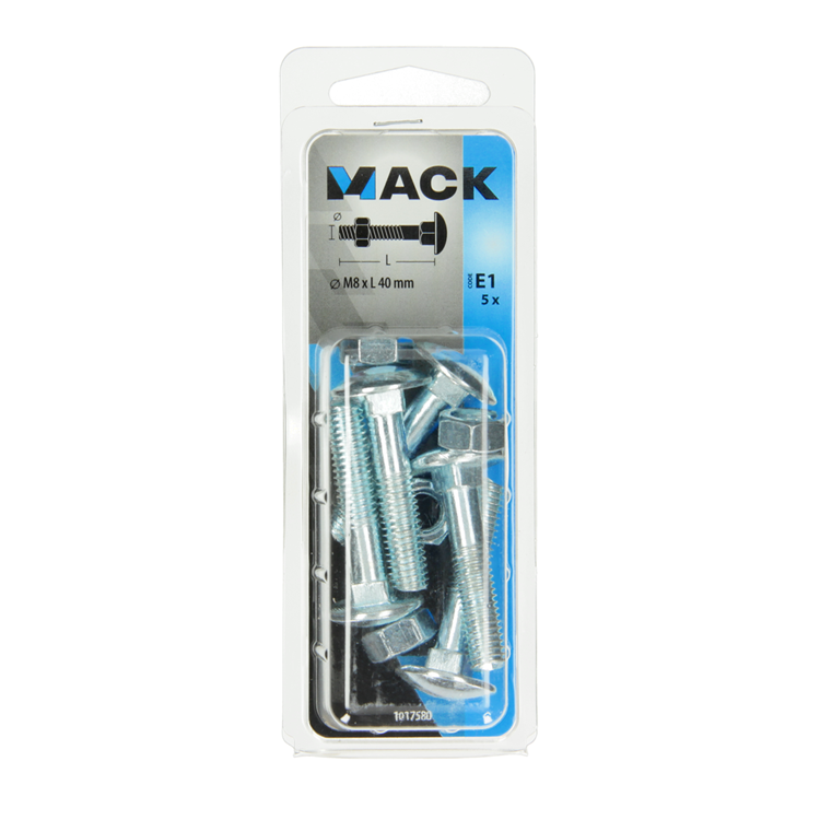 Mack 1017580 - houtbout + moer staal verzinkt5 st m8 x 40 mm | 5 stuks
