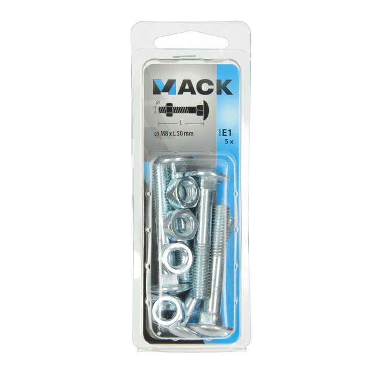 Mack 1017581 - houtbout + moer staal verzinkt5 st m8 x 50 mm | 5 stuks