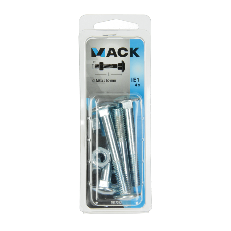 Mack 1017582 - houtbout + moer staal verzinkt4 st m8 x 60 mm | 5 stuks
