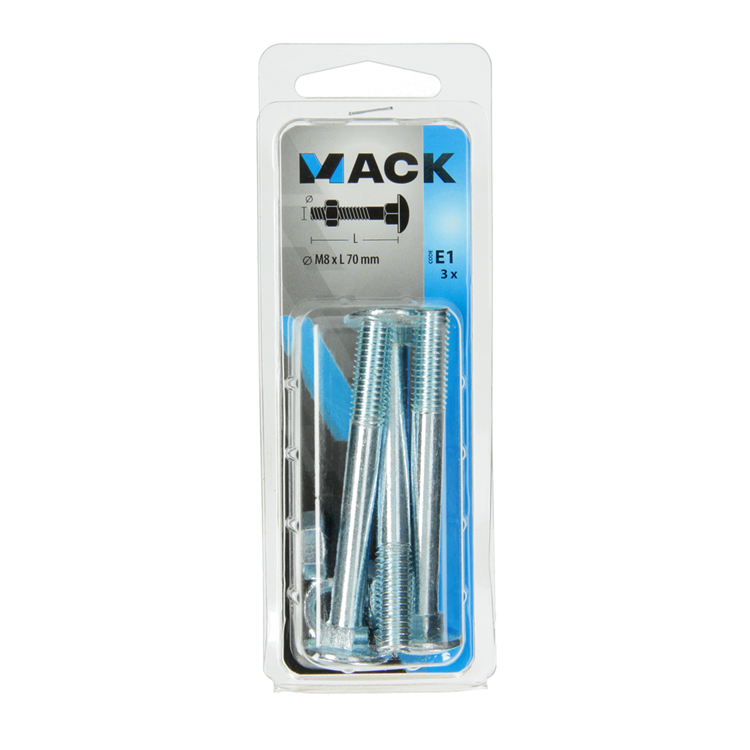 Mack 1017583 - houtbout + moer staal verzinkt3 st m8 x 70 mm | 5 stuks