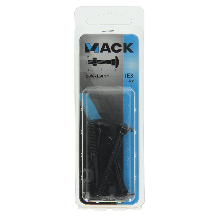 Mack 1017597 - houtbout + moer zwart 6,0 x 50 mm 4st | 5 stuks