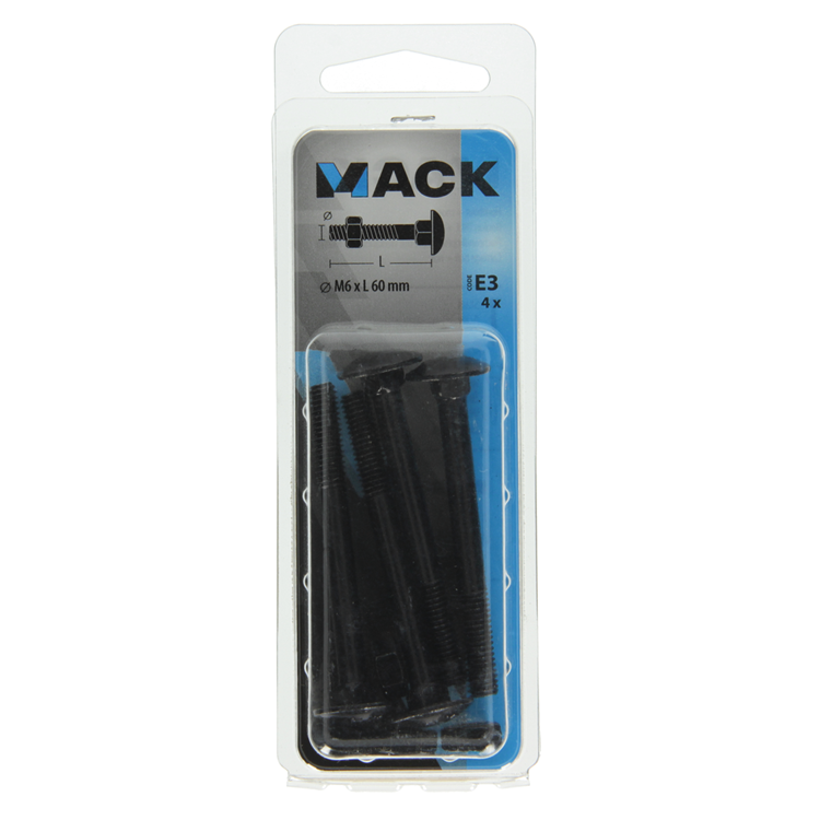 Mack 1017598 - houtbout + moer zwart 6,0 x 60 mm 4st | 5 stuks