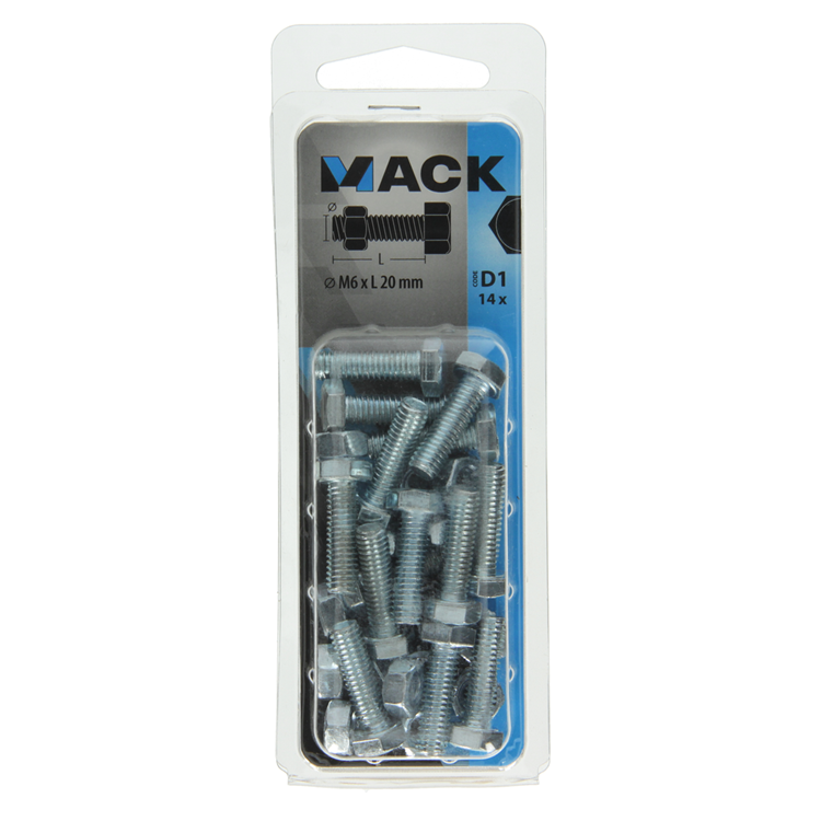 Mack 1017605 - tapbout + moer staal verzinkt 14 st m6 x 20 mm | 10 stuks