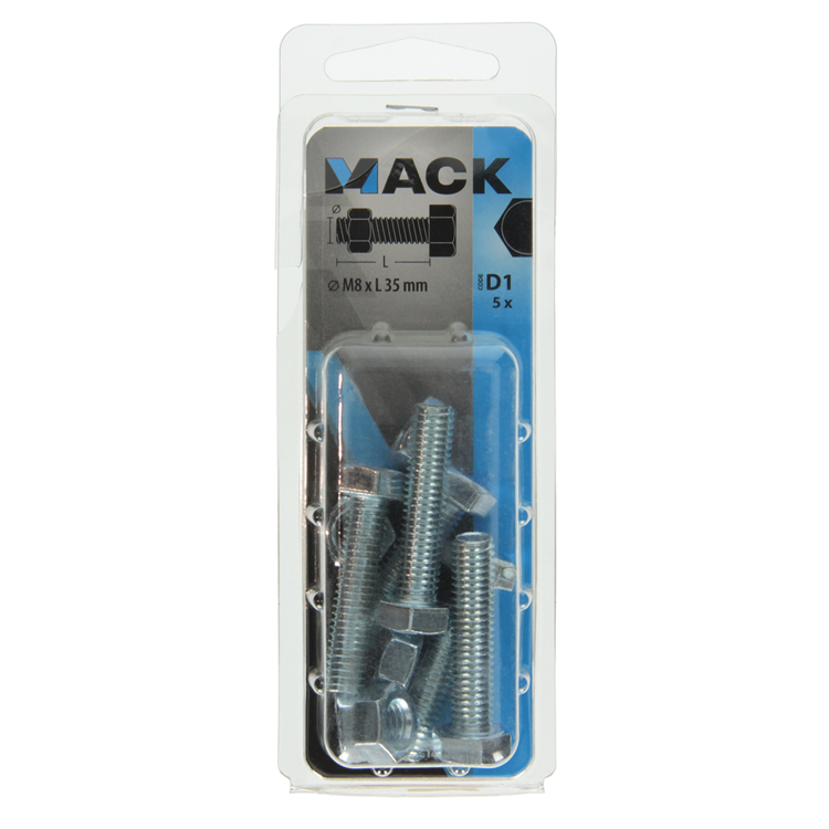 Mack 1017614 - tapbout + moer staal verzinkt 5 st m8 x 35 mm | 5 stuks
