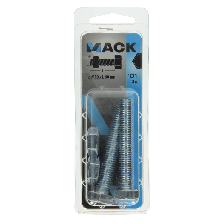 Mack 1017623 - tapbout + moer staal verzinkt 2 st m10 x 60 mm | 5 stuks