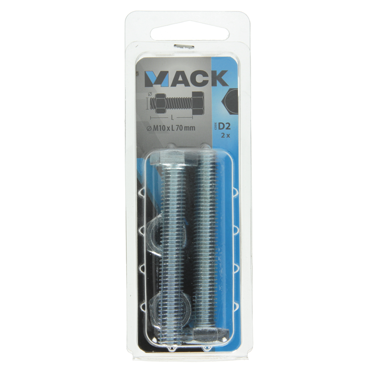 Mack 1017624 - tapbout + moer staal verzinkt 2 st m10 x 70 mm | 5 stuks