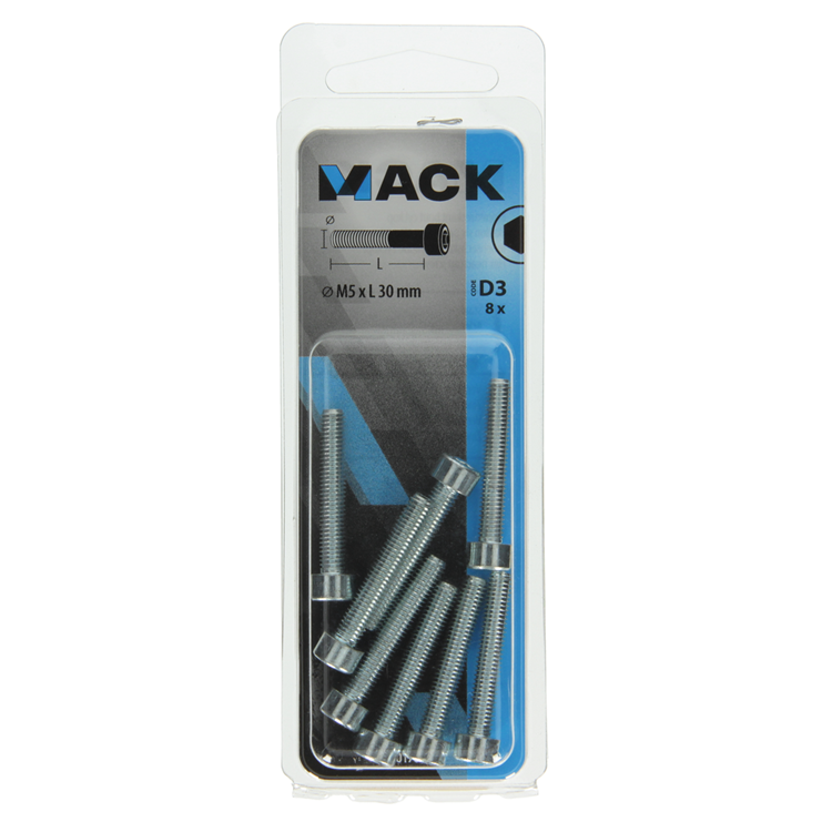 Mack 1017647 - binnenzeskant bout cyl.kop verz. 8 st m5 x 30 mm | 10 stuks