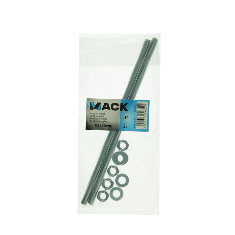 Mack 1017663 - draadeinde + sluitring + moer verz. 2st m8 x 200 mm | 5 stuks
