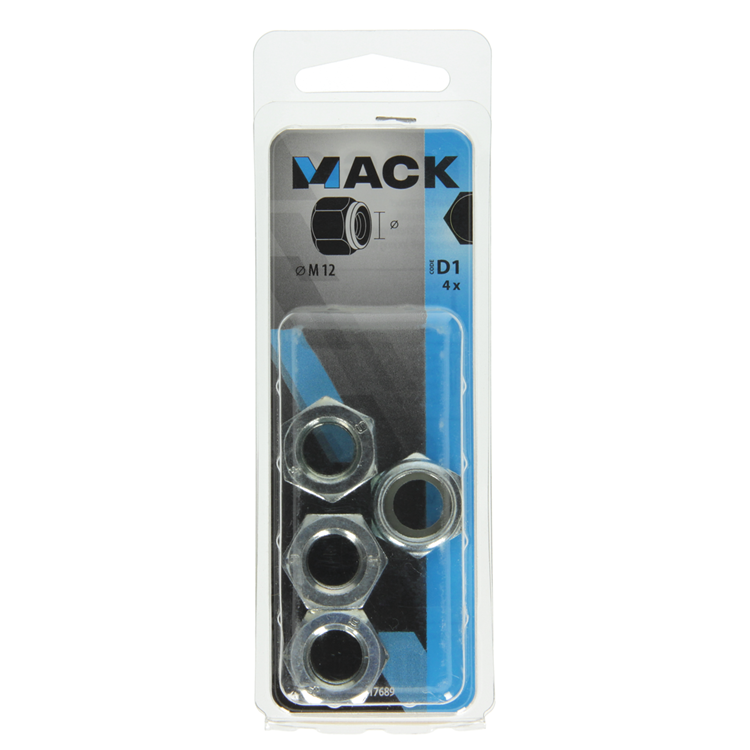 Mack 1017689 - zeskant borgmoer staal verzinkt 4 st m12 | 10 stuks