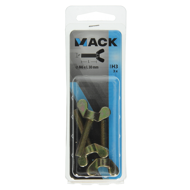 Mack 1017702 - vleugelschroef geelverzinkt 3 st m6 x 30 mm | 10 stuks