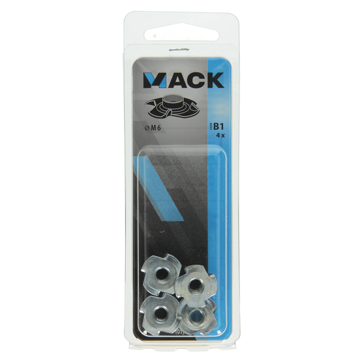 Mack 1017709 - inslagmoer staal verzinkt 4 st m6 | 10 stuks