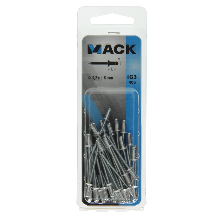 Mack 1020294 - 40 blindnieten alu 3,2x8mm | 10 stuks