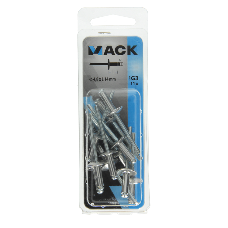 Mack 1020309 - 11 blindnieten alu brede kop 4,8x14mm | 5 stuks