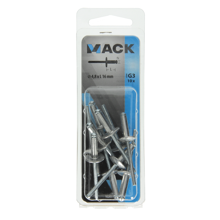 Mack 1020310 - 10 blindnieten alu brede kop 4,8x16mm | 5 stuks