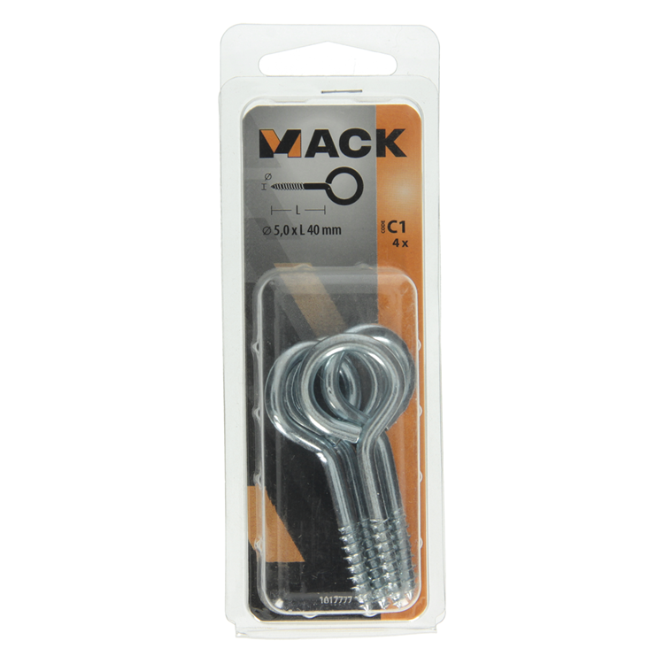 Mack 1017777 - schroefoog staal verzinkt 4 st 5,0 x 40 mm | 10 stuks