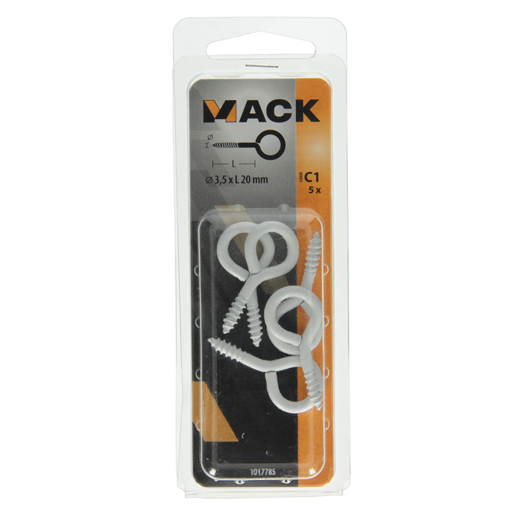 Mack 1017785 - schroefoog staal wit 5 st 3,5 x 20 mm | 10 stuks