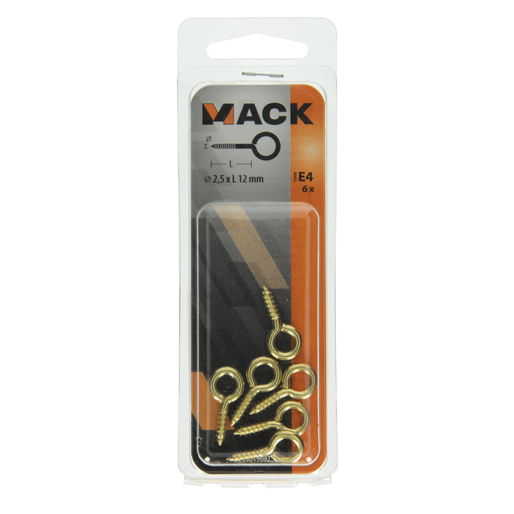 Mack 1019692 - schroefoog messing 6 st 2,5 x 12mm | 10 stuks