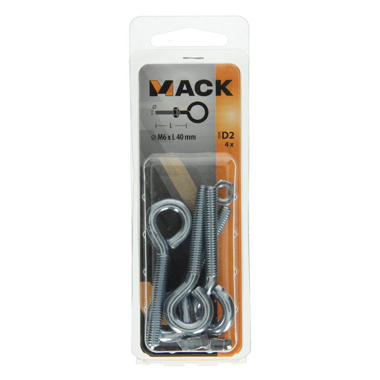 Mack 1017791 - schroefoog metrisch + moer verzinkt 4 st m6 x 40 mm | 10 stuks