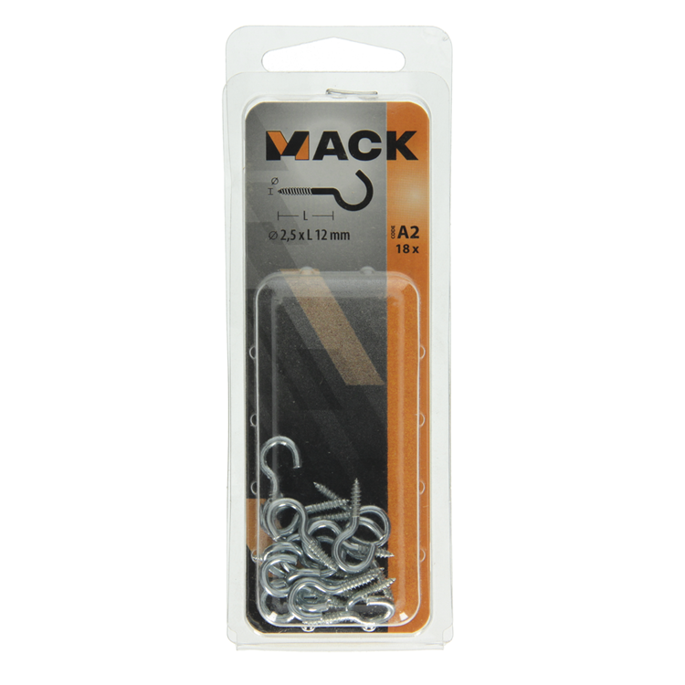 Mack 1017795 - schroefhaak staal verzinkt 18st 2,5 x 12 mm | 10 stuks