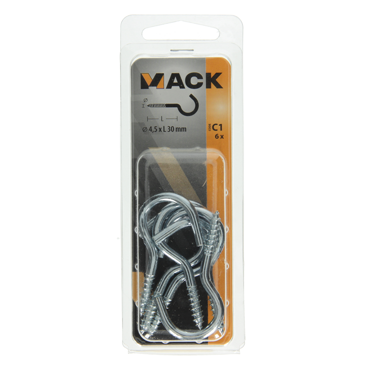 Mack 1017800 - schroefhaak staal verzinkt 6st 4,5 x 30 mm | 10 stuks