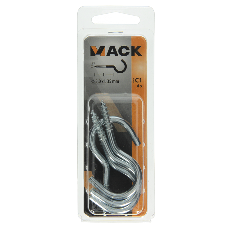 Mack 1017801 - schroefhaak staal verzinkt 4st 5,0 x 35 mm | 10 stuks
