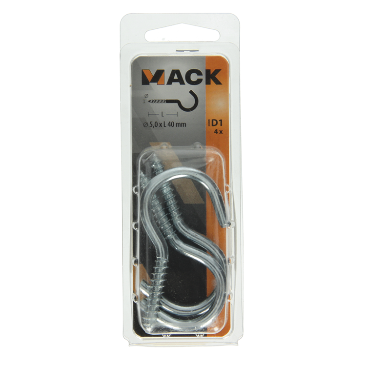 Mack 1017802 - schroefhaak staal verzinkt 4st 5,0 x 40 mm | 5 stuks