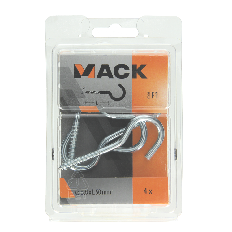Mack 1017803 - schroefhaak staal verzinkt 4st 5,0 x 50 mm | 5 stuks
