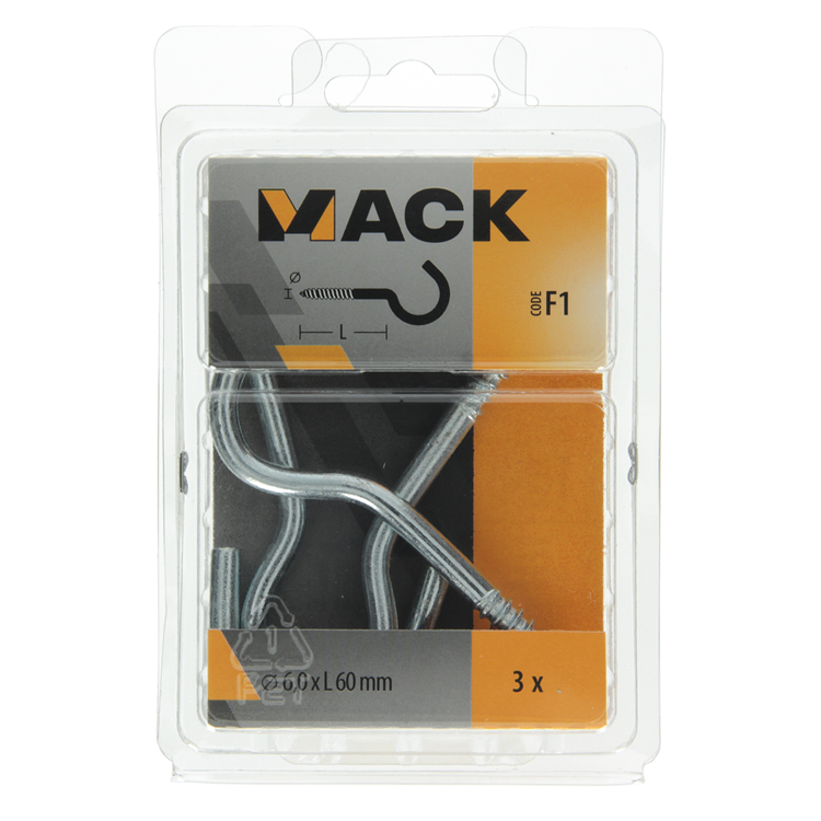 Mack 1017804 - schroefhaak staal verzinkt 3st 6,0 x 60 mm | 5 stuks