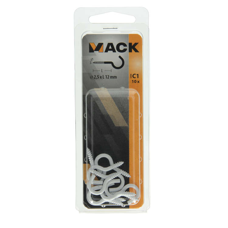 Mack 1017805 - schroefhaak staal wit 10st 2,5 x 12 mm | 10 stuks