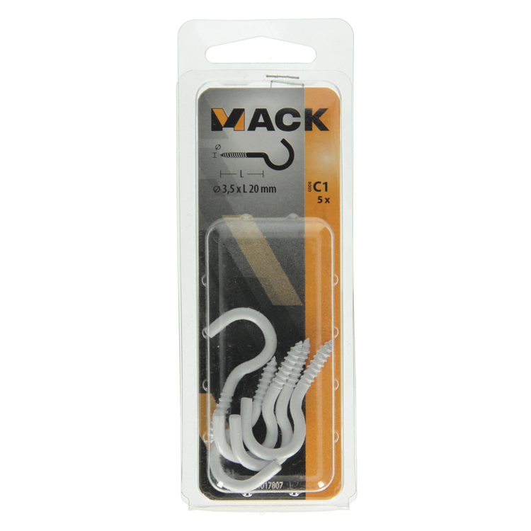 Mack 1017807 - schroefhaak staal wit 5 st 3,5 x 20 mm | 10 stuks