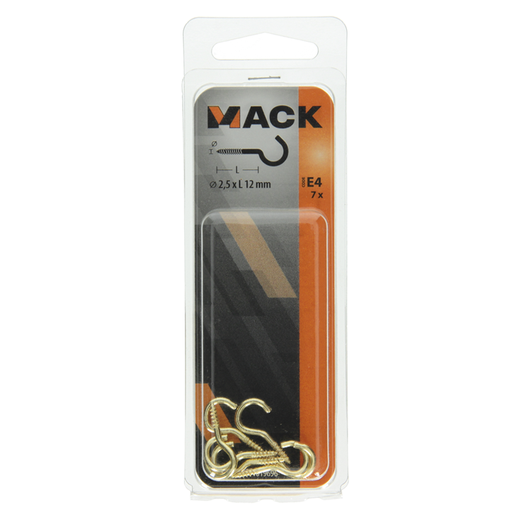 Mack 1019696 - schroefhaak messing 7 st 2,5 x 12mm | 10 stuks