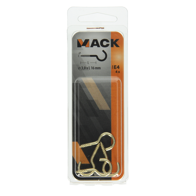 Mack 1019697 - schroefhaak messing 4 st 3,0 x 16mm | 10 stuks