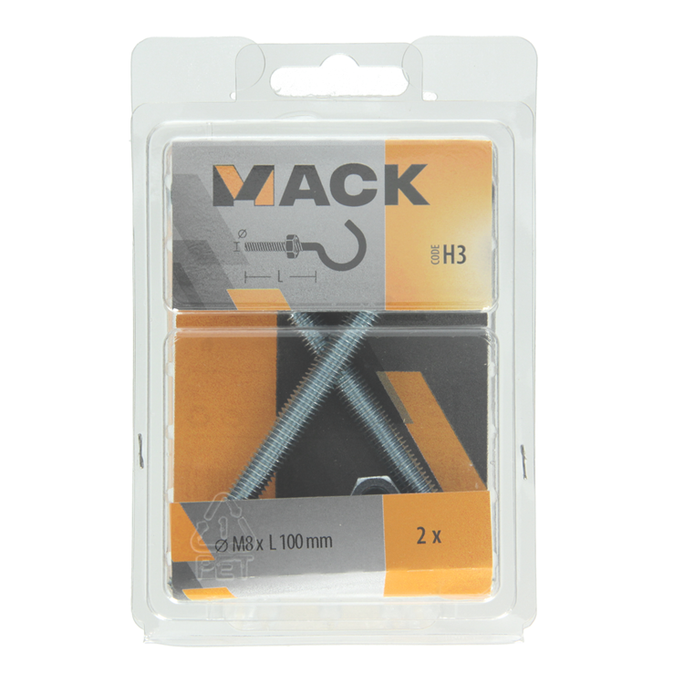 Mack 1017814 - schroefhaak metrisch + moer verzinkt 2st m8 x 100 mm | 5 stuks