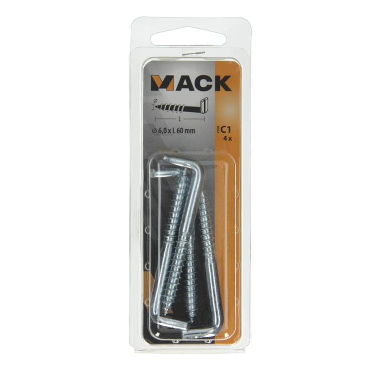 Mack 1017832 - schroefduim met gleuf staal verz. 4 st 6,0 x 60 mm | 10 stuks