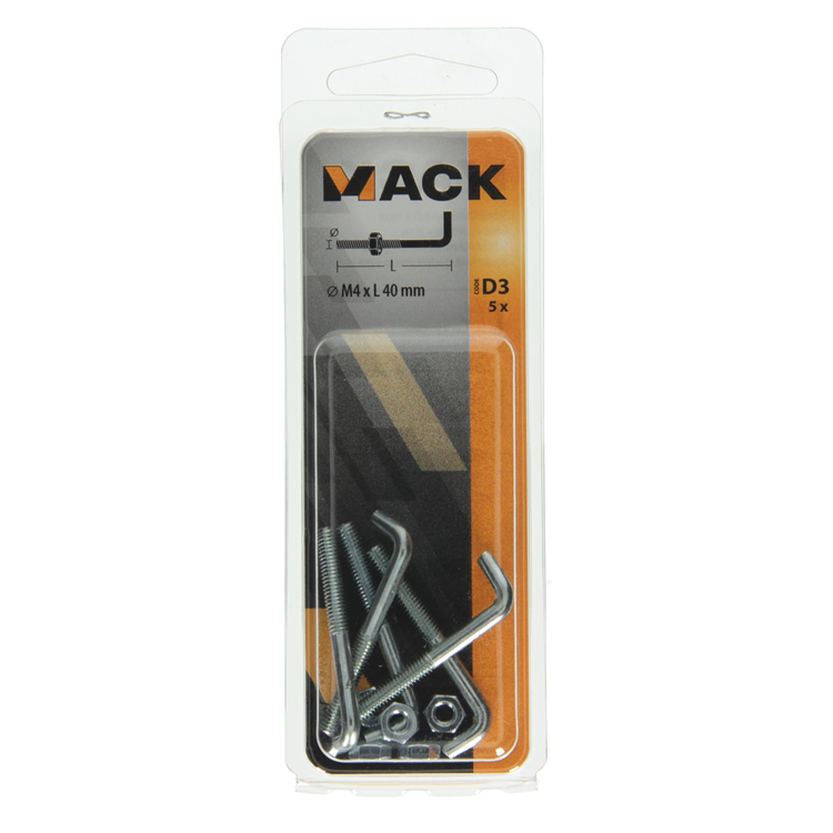 Mack 1017834 - schroefduim metrisch + moer staal 5 st m4 x 40 mm | 10 stuks