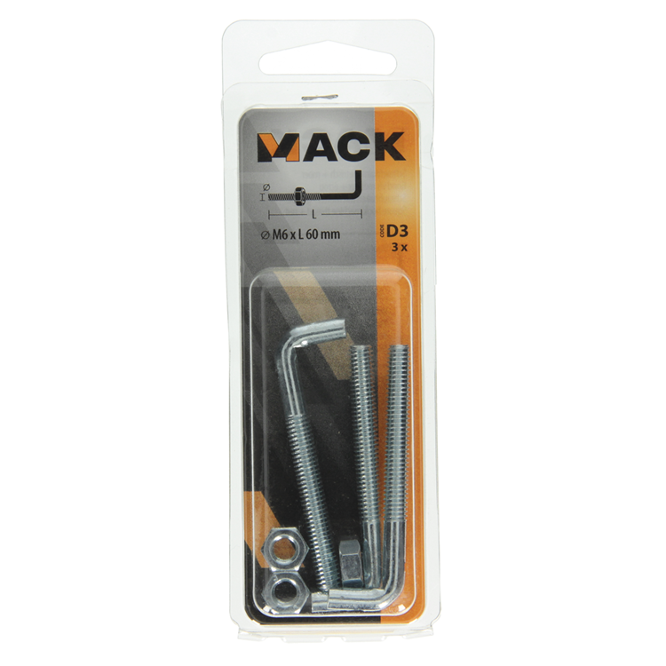 Mack 1017836 - schroefduim metrisch + moer staal 3 st m6 x 60 mm | 10 stuks