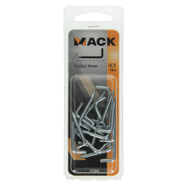 Mack 1017838 - puntduim staal verzinkt 16 st 3,0 x 30 mm | 10 stuks