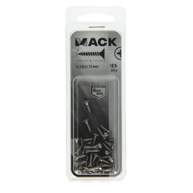 Mack 1019729 - spaanplaatschroef vz kop rvs 35 st 3,0 x 12 mm | 10 stuks