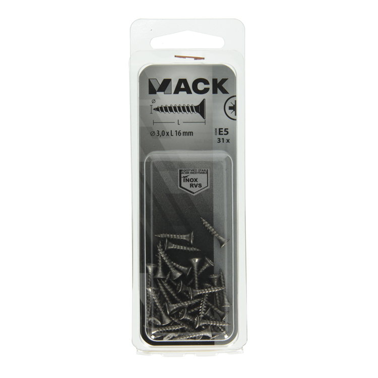 Mack 1019730 - spaanplaatschroef vz kop rvs 31 st 3,0 x 16 mm | 10 stuks
