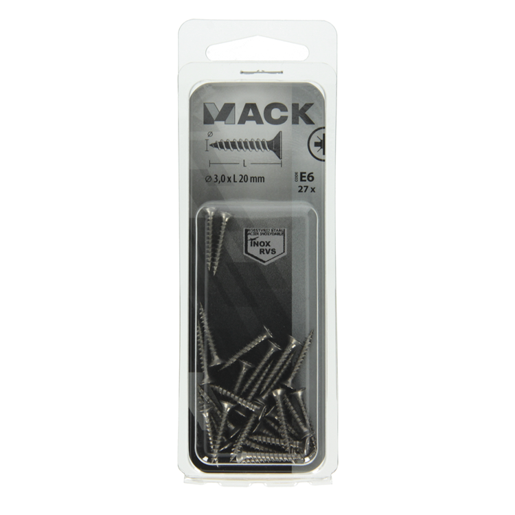 Mack 1019731 - spaanplaatschroef vz kop rvs 27 st 3,0 x 20 mm | 10 stuks