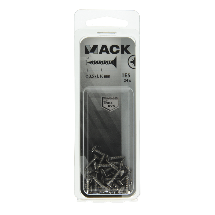 Mack 1019732 - spaanplaatschroef vz kop rvs 24 st 3,5 x 16 mm | 10 stuks