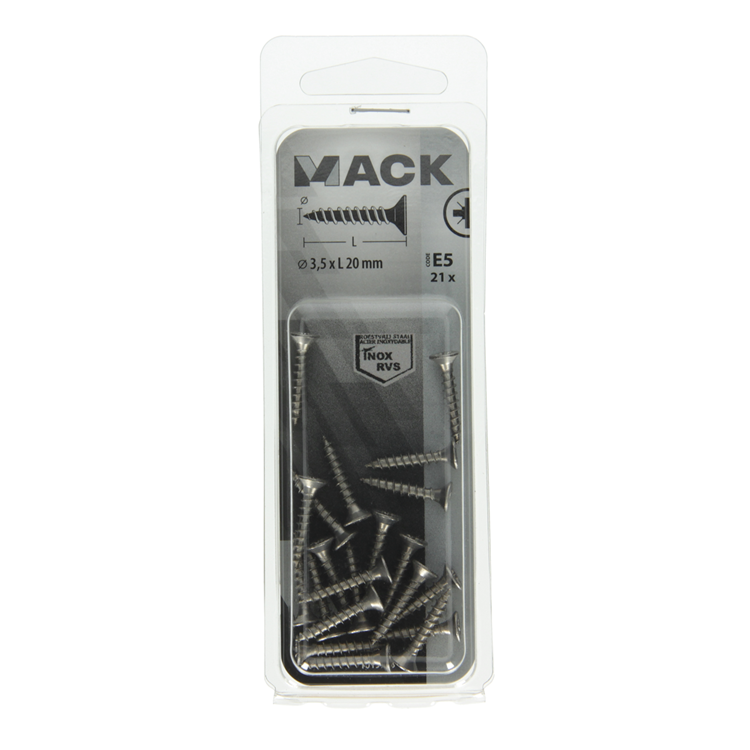 Mack 1019733 - spaanplaatschroef vz kop rvs 21 st 3,5 x 20 mm | 10 stuks