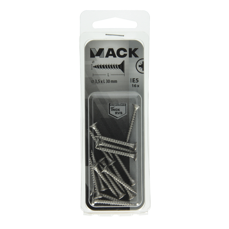 Mack 1019735 - spaanplaatschroef vz kop rvs 16 st 3,5 x 30 mm | 10 stuks