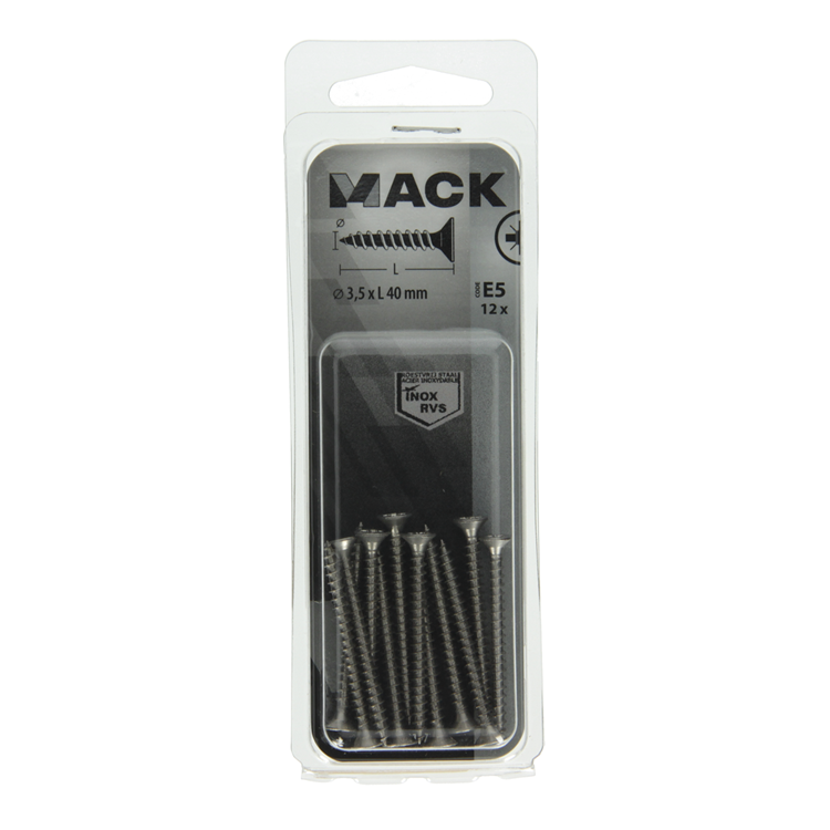 Mack 1019737 - spaanplaatschroef vz kop rvs 12 st 3,5 x 40 mm | 10 stuks
